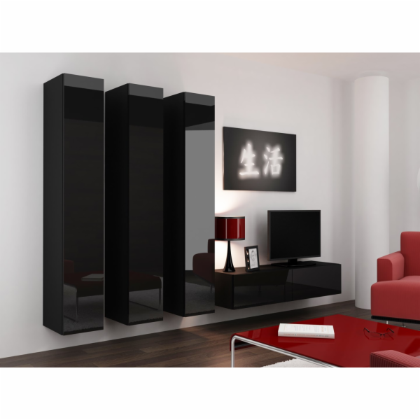 Cama Obývací skříň sestava VIGO 14 černá/černý lesk