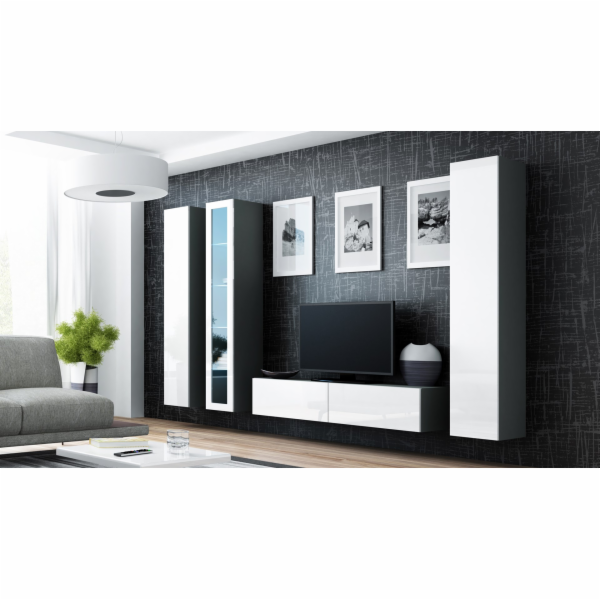 Cama Sestava obývací skříňky VIGO 15 šedo/bílý lesk