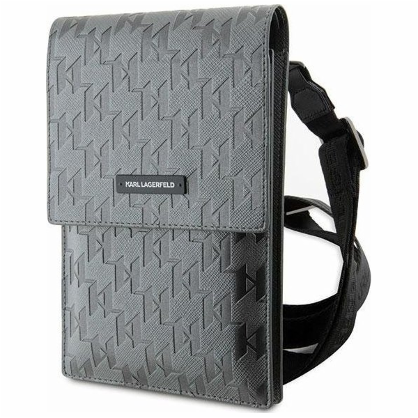 Karl Lagerfeld Saffiano Monogram Wallet Phone Bag stříbrn...