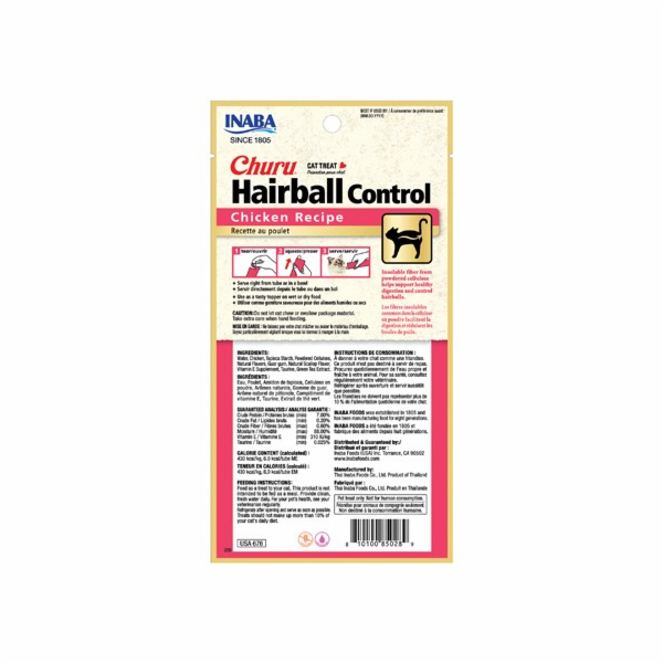 INABA Churu Hairball Chicken - kočičí pamlsek - 4x14 g
