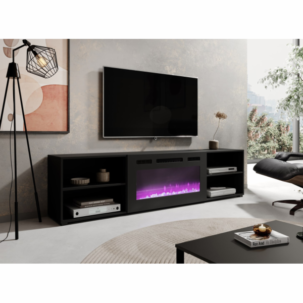 RTV skříň POLO 200x33x50,5 černá + krbová černá