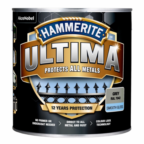 Emailová barva Hammerite Ultima Smooth, lesklá, 2,2 l, šedá