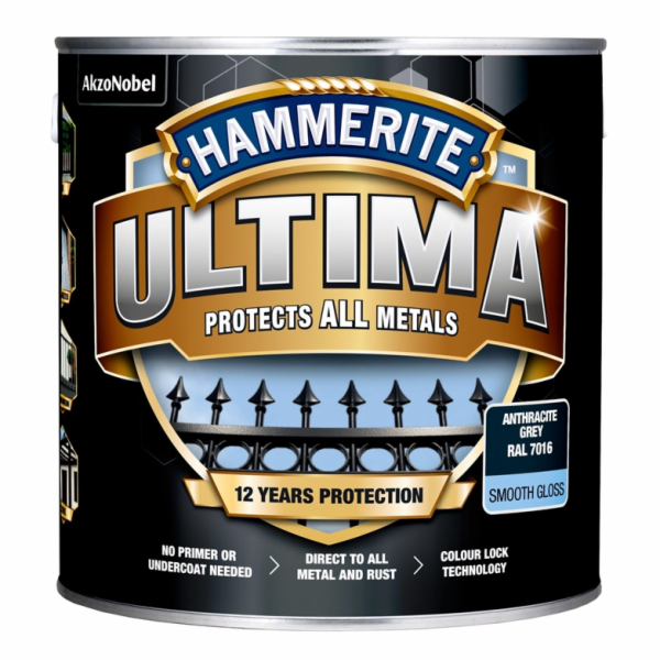 Barva na kov Hammerite Ultima Smooth, 2,2 l, antracit