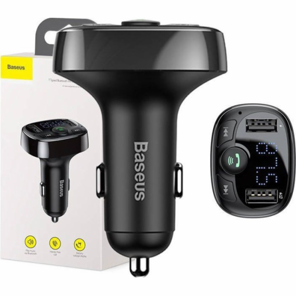 Vysílač FM Baseus T typed Bluetooth 2xUSB microSD (černý)