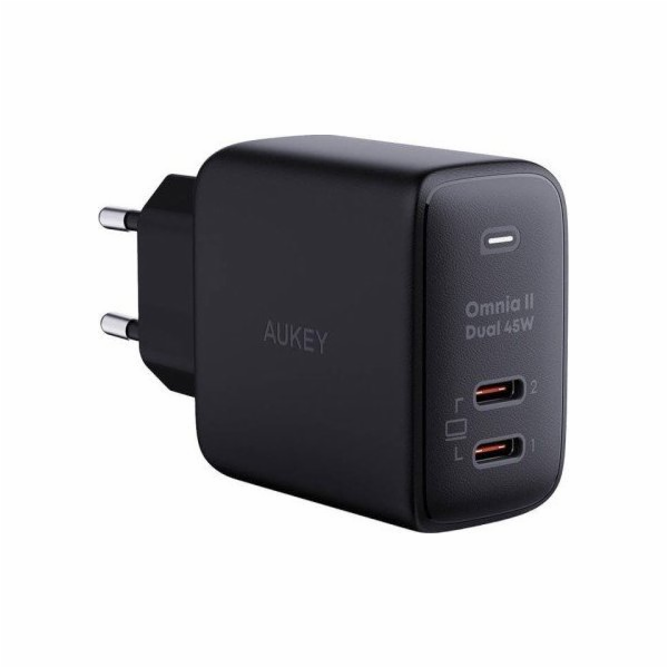 Nástěnná nabíječka Aukey PA-B4T, 2xUSB-C, 45W (černá)