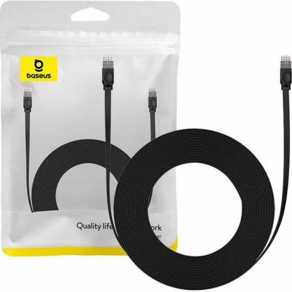 Plochý kabel Baseus Ethernet RJ45, Cat.6, 12 m (černý)