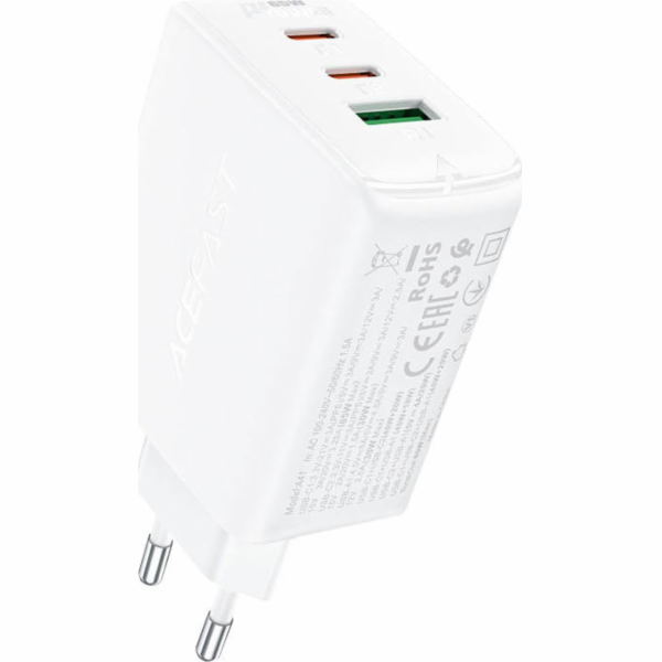 Nástěnná nabíječka Acefast A41 , 2x USB-C + USB, GaN 65W ...