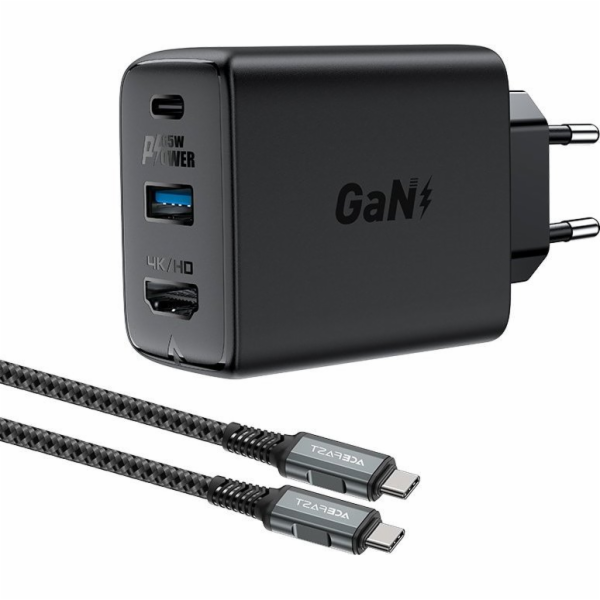 Nástěnná nabíječka Acefast A17, 65W GaN + kabel USB-C (če...