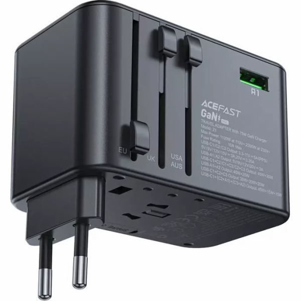 Multifunkční cestovní síťová nabíječka Acefast Z1, 2xUSB-...