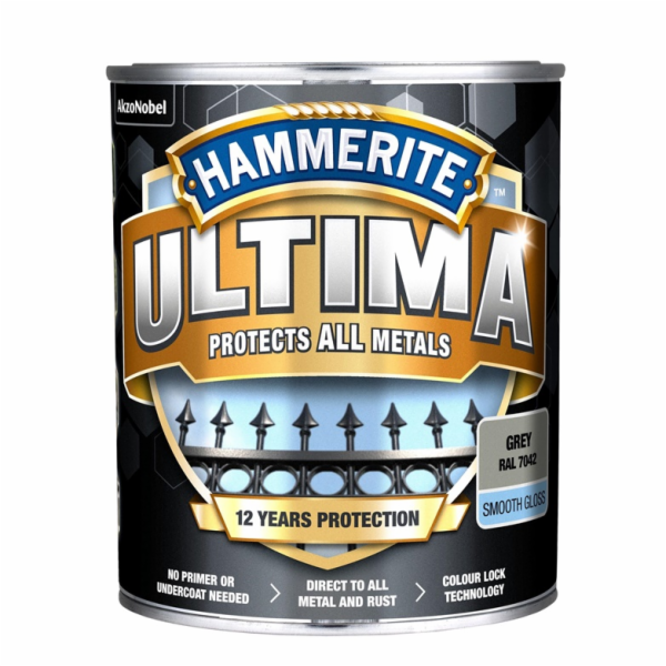 Barva na kov Hammerite Ultima Smooth, 0,7 l, šedá