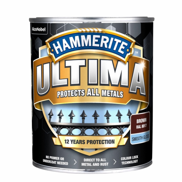 Barva na kov Hammerite Ultima Smooth, 0,7 l, hnědá