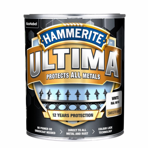 Barva na kov Hammerite Ultima Matt, 0,7 l, bílá