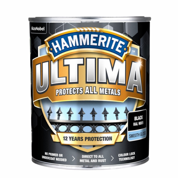 Barva na kov Hammerite Ultima Smooth, 0,7 l, černá