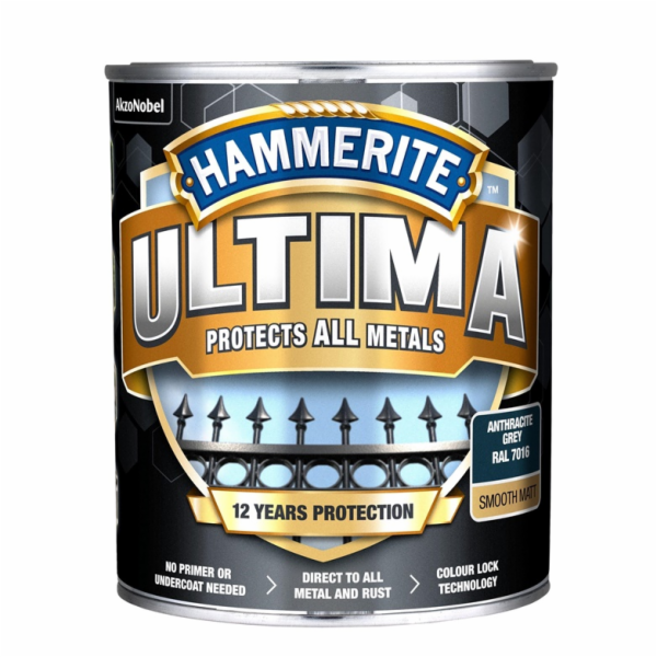 Barva na kov Hammerite Ultima Matt, 0,7 l, antracit