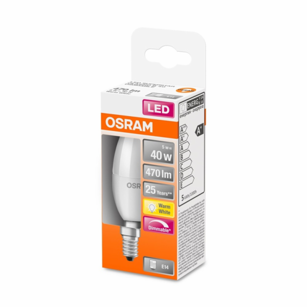 LED lampa Osram, B35, 5W, E14, 827, 470lm, matná, matná