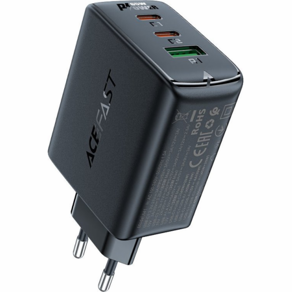 Nástěnná nabíječka Acefast A41, 2x USB-C + USB, GaN 65 W ...