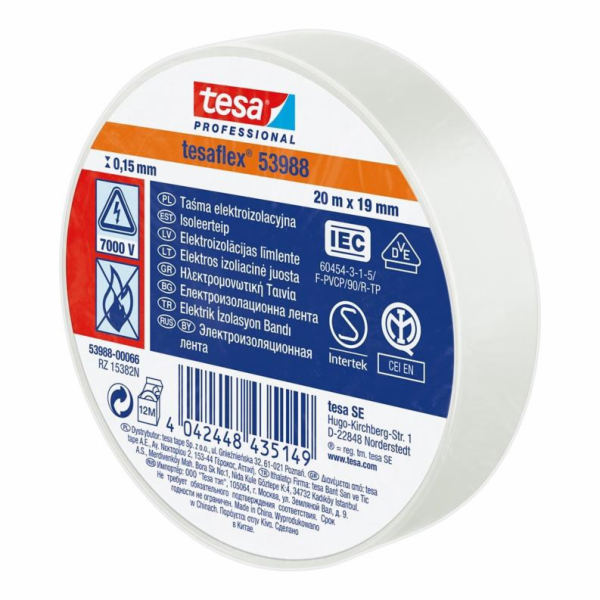 Izolační páska Tesaflex 53988, bílá, 19 mm x 20 m