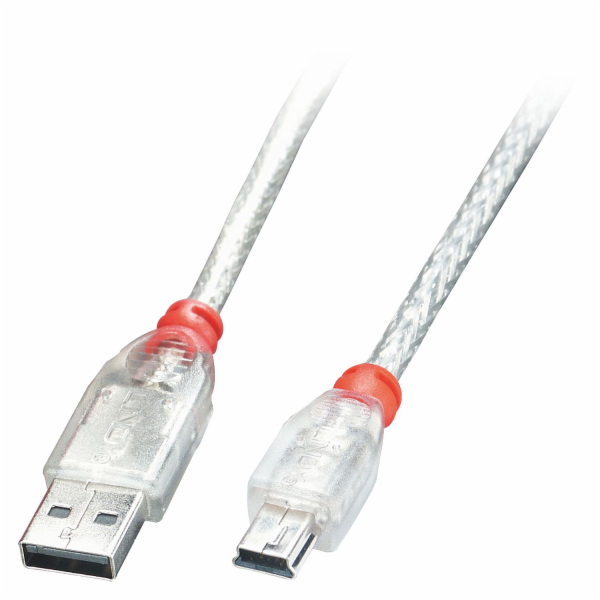 Lindy USB-A - miniUSB USB kabel 5 m průhledný (41785)