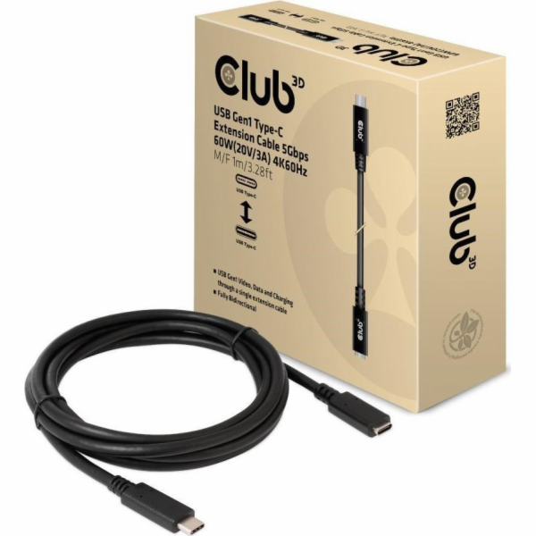 USB Club 3D USB-C – kabel USB-C 1 m černý (500711)