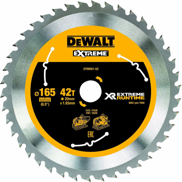Kreissägeblatt XR EXTREME RUNTIME DT99561, O 165mm, 42Z