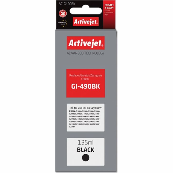 Activejet AC-G490Bk ink for Canon printer; Canon GI-490BK...