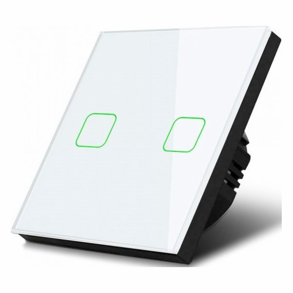 Dotykový spínač světla, dvojitý, sklo, bílý se čtvercovým...