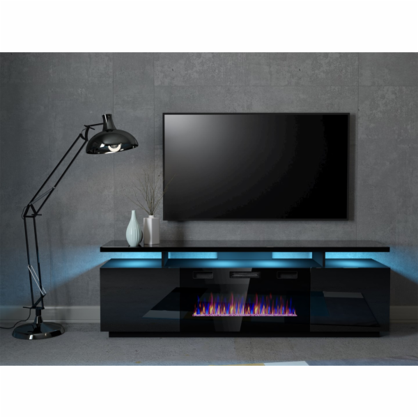 Skříň RTV EVA s elektrickým krbem 180x40x52 cm černá/lesk...