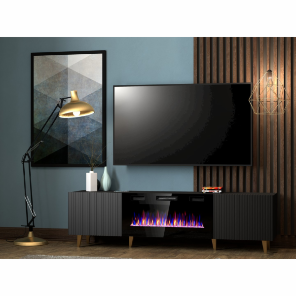 RTV skříň PAFOS EF s elektrickým krbem 180x42x49 černá mat