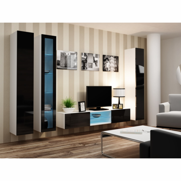 Cama Obývací skříň sestava VIGO 17 bílá/černý lesk