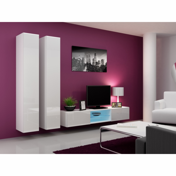 Cama Obývací skříň sestava VIGO 19 bílá/bílý lesk