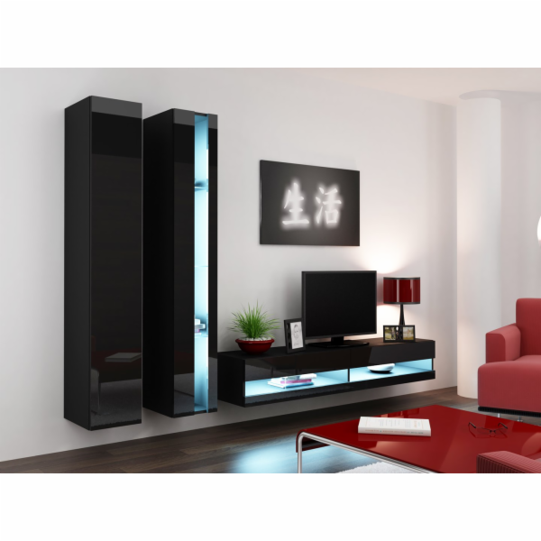 Cama Obývací skříň sestava VIGO NEW 5 černá/černý lesk