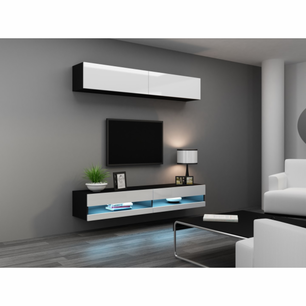 Cama Obývací skříň sestava VIGO NEW 10 černo/bílý lesk