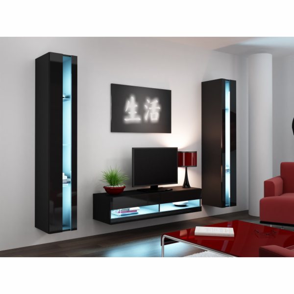 Cama Obývací skříň sestava VIGO NEW 12 černá/černý lesk