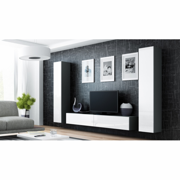 Cama Obývací skříň sestava VIGO 4 šedo/bílý lesk