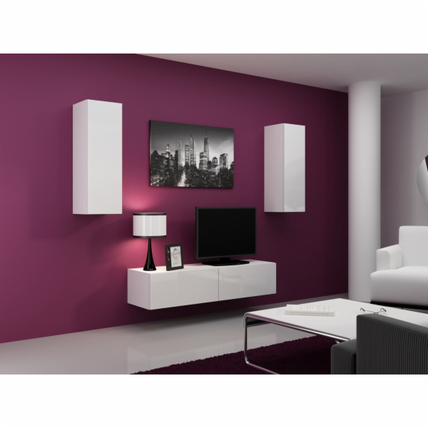 Cama Obývací skříň sestava VIGO 7 bílá/bílý lesk