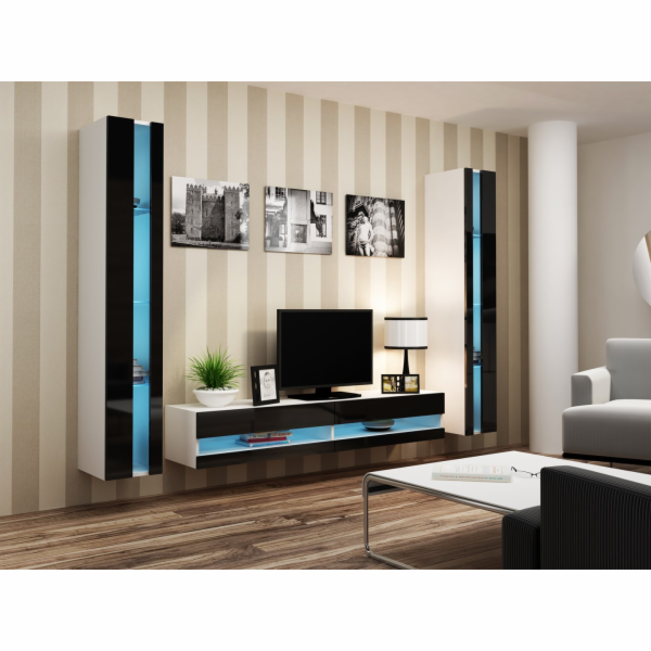 Cama Obývací skříň sestava VIGO NEW 3 bílá/černý lesk