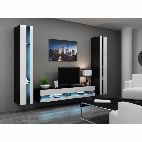 Cama Obývací skříň sestava VIGO NEW 3 černo/bílý lesk