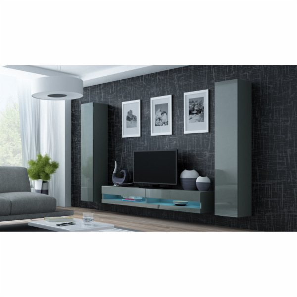 Cama Obývací skříň sestava VIGO NEW 4 šedá/šedá lesk