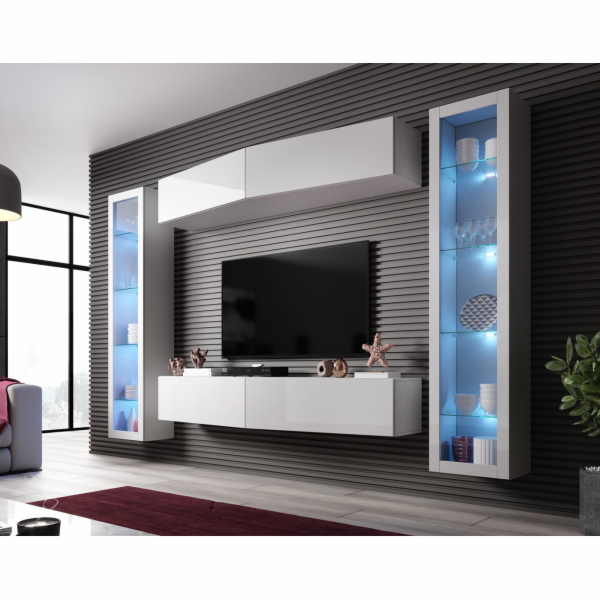 Cama Obývací skříň sestava VIGO SLANT 8 bílá/bílý lesk