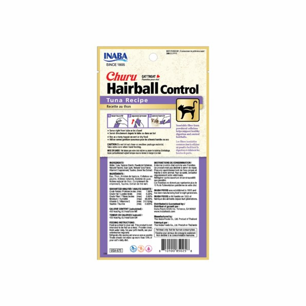 INABA Churu Hairball Tuna kočičí pamlsek - 4x14 g