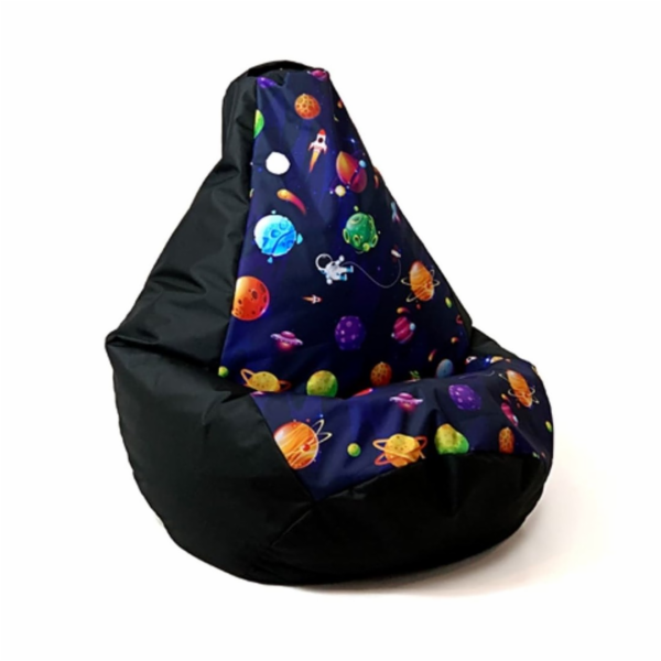 Sako taška pouffe hruška potisk černá-planety L 105 x 80 cm
