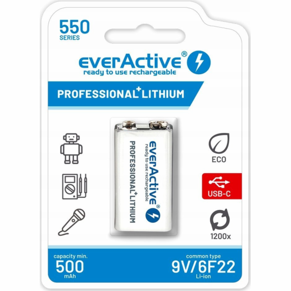 Baterie 6F22/9V Li-ion 550 mAh USB-C