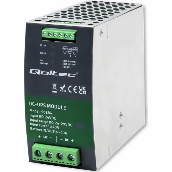 Qoltec 50886 Modul UPS DC na lištu DIN | 40A | 24V