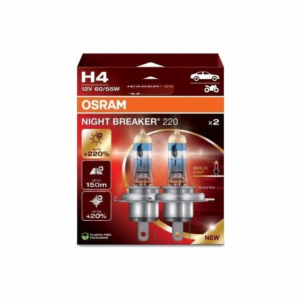 OSRAM NIGHT BREAKER 220 H4 AUTO HALOGENOVÁ ŽÁROVKA 2 kusů