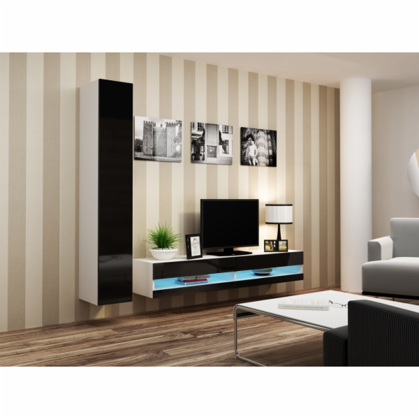 Cama Obývací skříň sestava VIGO NEW 9 bílá/černý lesk