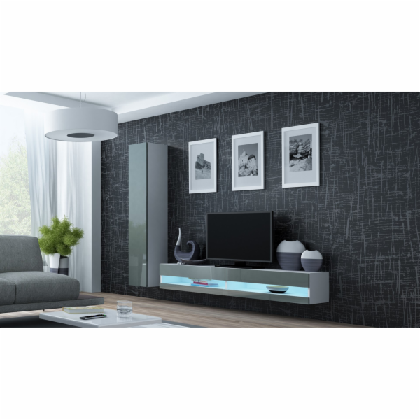 Cama Obývací skříň sestava VIGO NEW 9 bílá/šedá lesk