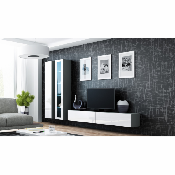 Cama Obývací skříňka set VIGO 3 šedo/bílý lesk