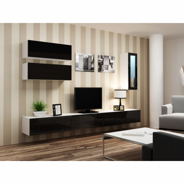 Cama Obývací skříň sestava VIGO 12 bílá/černý lesk