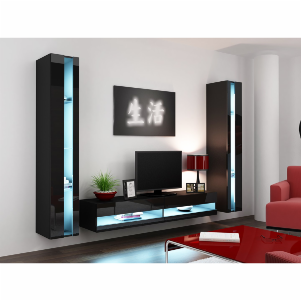 Cama Obývací skříň sestava VIGO NEW 3 černá/černý lesk