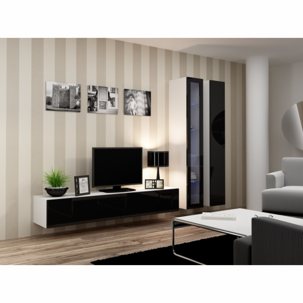 Cama Obývací skříň sestava VIGO 3 bílá/černý lesk